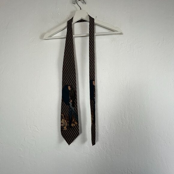 Norman Rockwell Man Walking His Dog Silk Necktie C1994 Fathers Day Navy Tie 57" - Picture 1 of 5